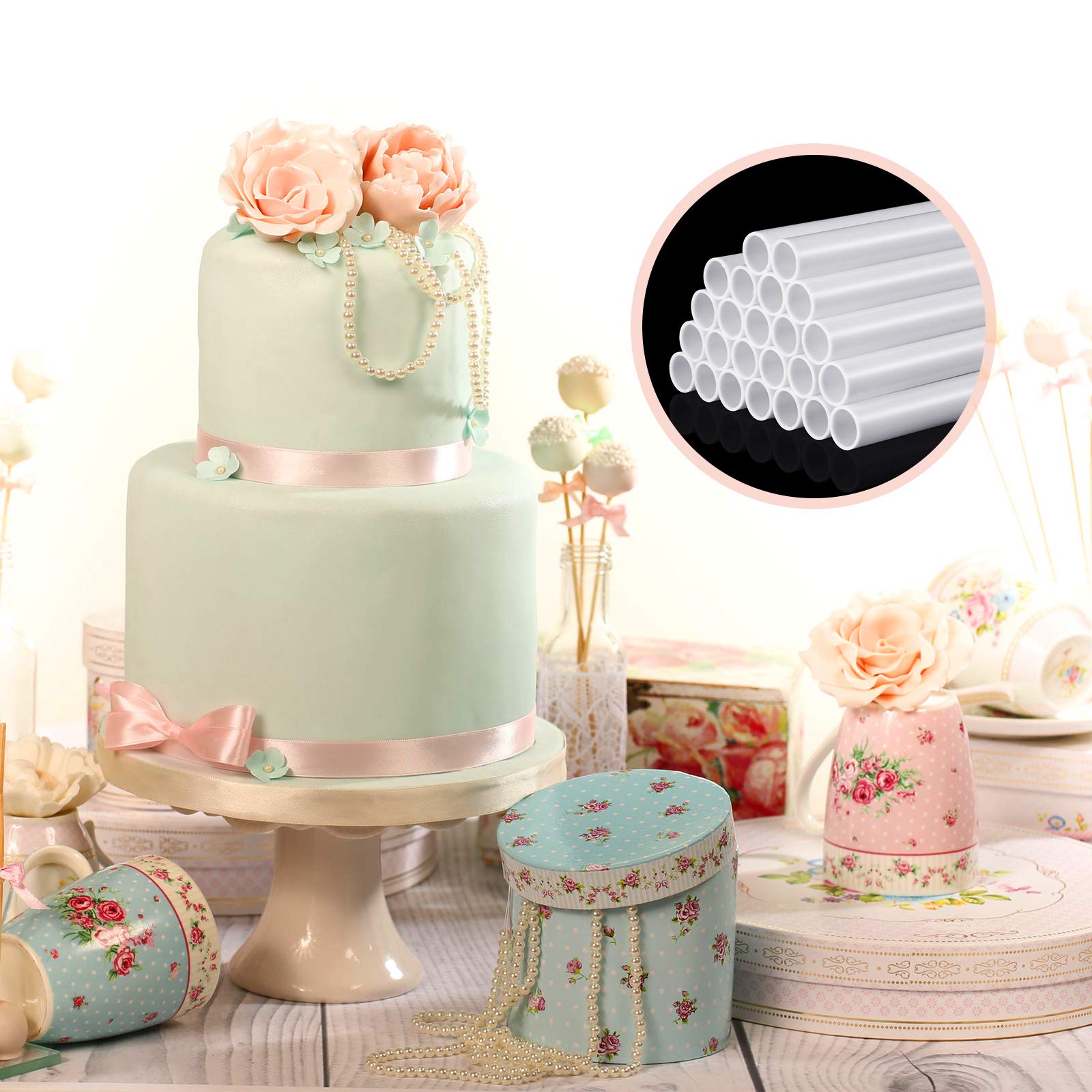 24 Pieces White Plastic Cake Dowels Rods for Tiered Cake Hollow Cake Sticks Wedding Cake Support Rods Round Cake Straws for Stacking and Supporting (0.75 Inch Diameter  6 Inch Length)